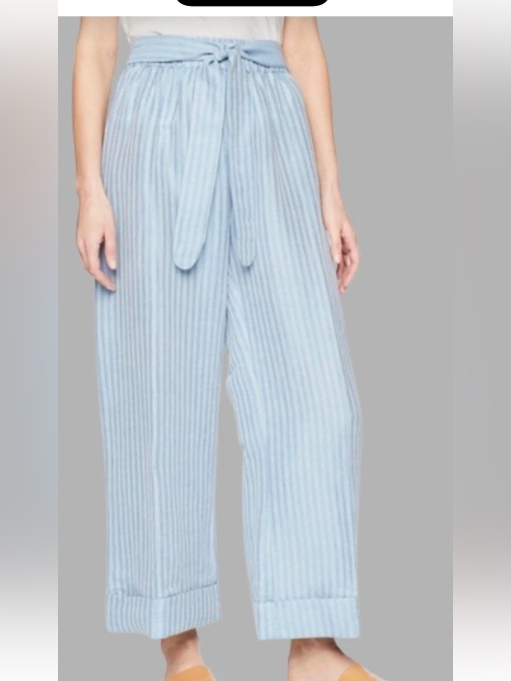 Mara Hoffman Light Blue Striped Wide-Leg Tie-Waist Pants